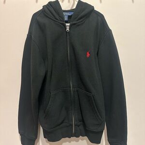 Ralph Lauren Polo Boys Hoodie Zip Up Jacket Sweatshirt Black Youth Size 10 12